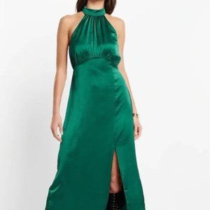 Gorgeous Green Satin High Neck Dress